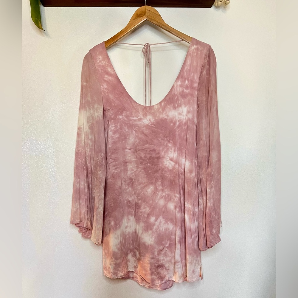 Revolve - Olivaceous Tie-Dye Bell Sleeve Open Back Mini Dress • Size S